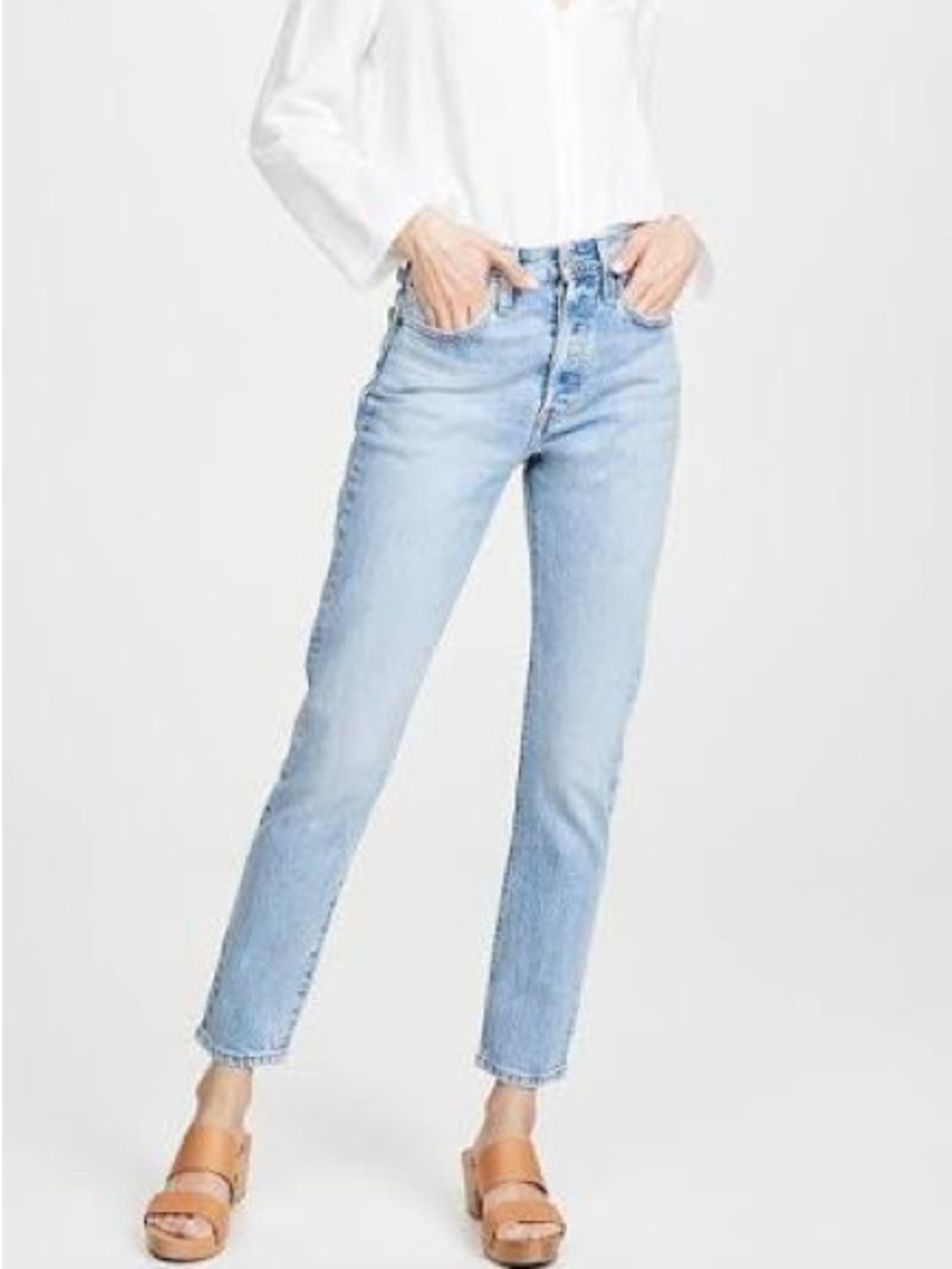 Levi's Light Blue Relaxed Jeans with Brown Leather Patch (501 S)